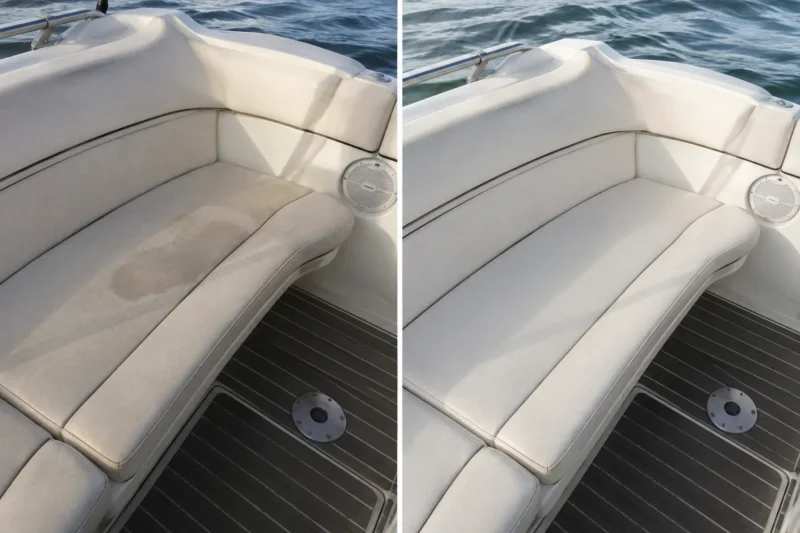 Nettoyage des banquettes d'un bateau au lac du Bourget à Aix-les-Bains